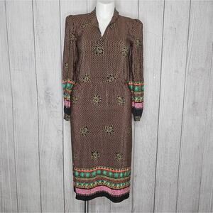 Vintage 80s Raul Blanco Silk Boho Long Sleeve Midi Dress, lot size 10